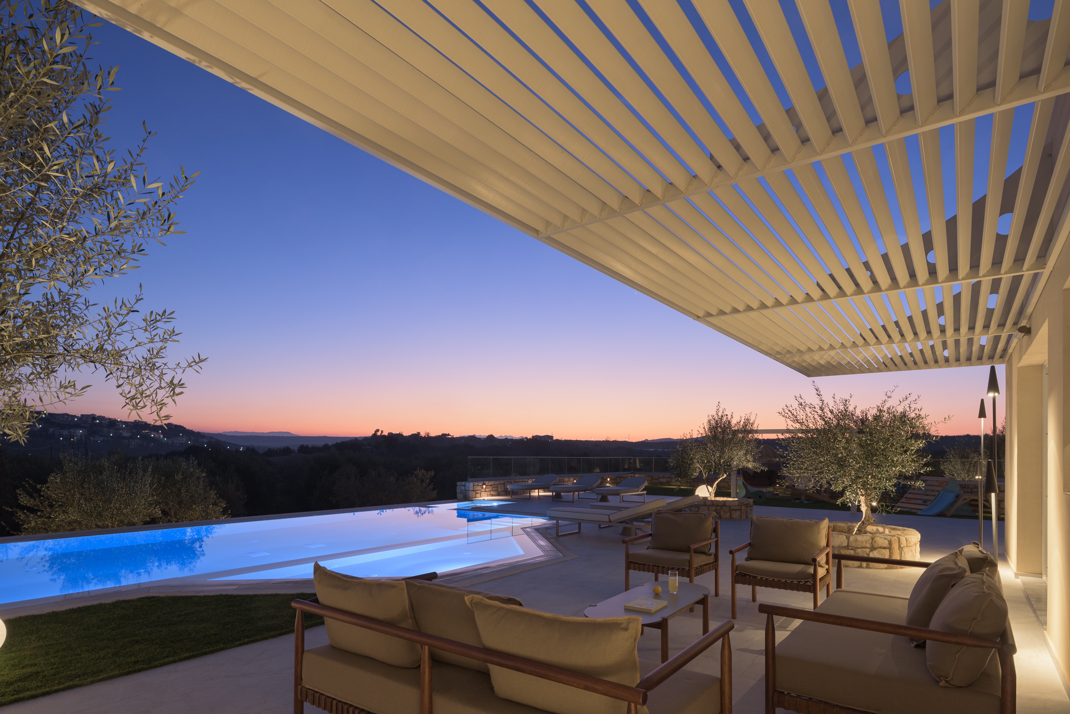 Savor the calm and beauty of the Villa's spaces after sunset.